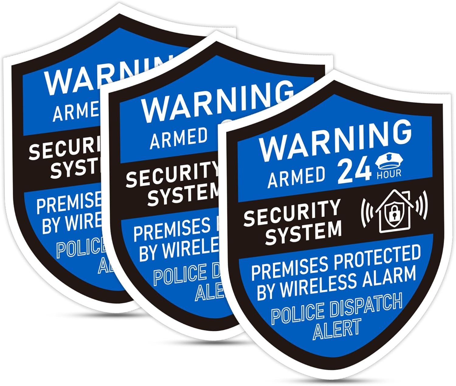 3PCS Security Alarm System Sign for Home, Self-Adhesive Weatherproof Small 24 Hours Warning Sticker, Safety Protection System for House Doors and Windows, Business Indoor & Outdoor Use 2.8×2.4 In