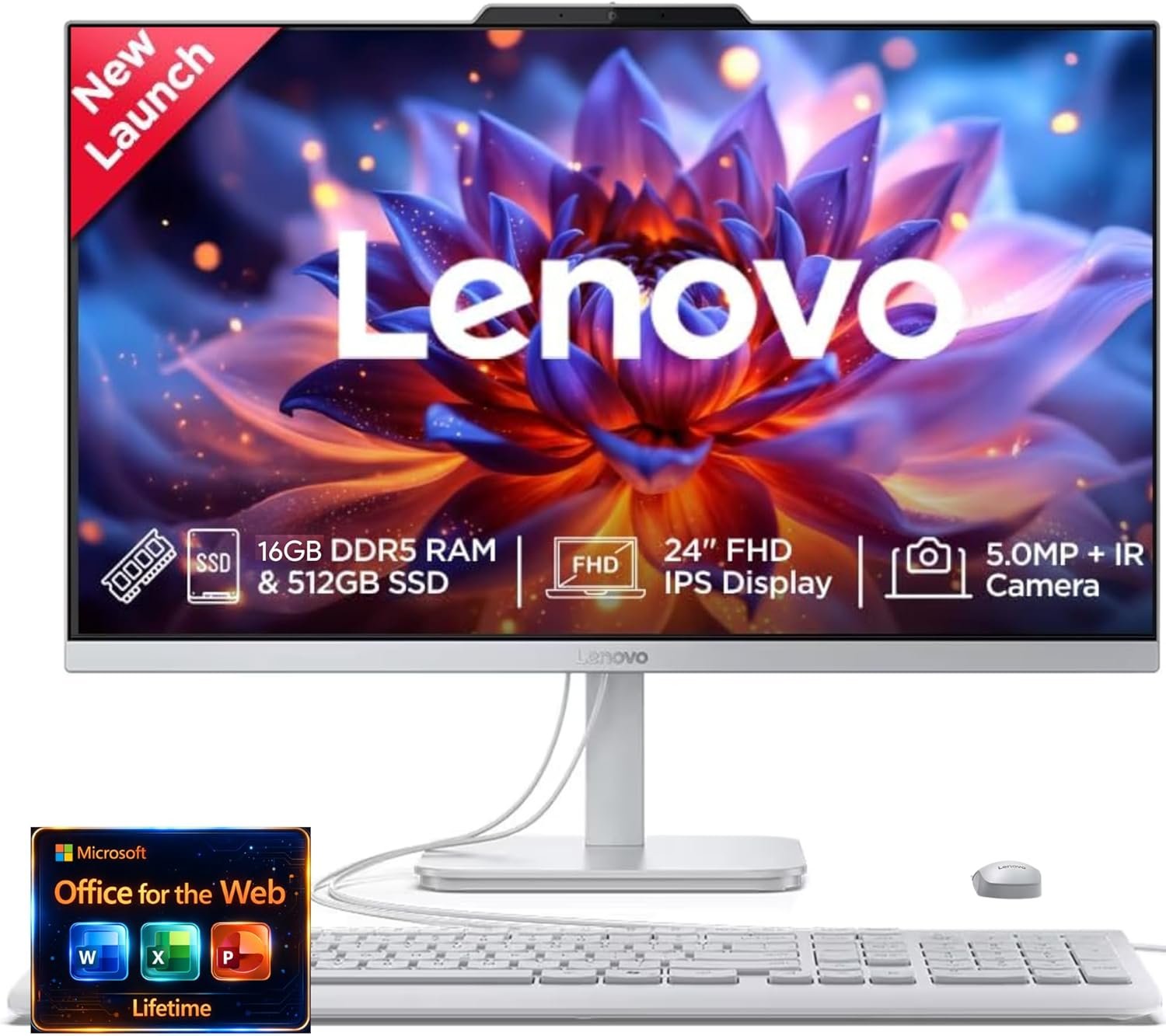 Lenovo 24″ FHD All-in-One (AIO) Desktop – 16GB RAM – 512GB SSD – Intel Core – Office 365 for The Web | Stylish & Sleek – Stunning Display – Easy Task Management & Clear Calls – Fast & Quick Access