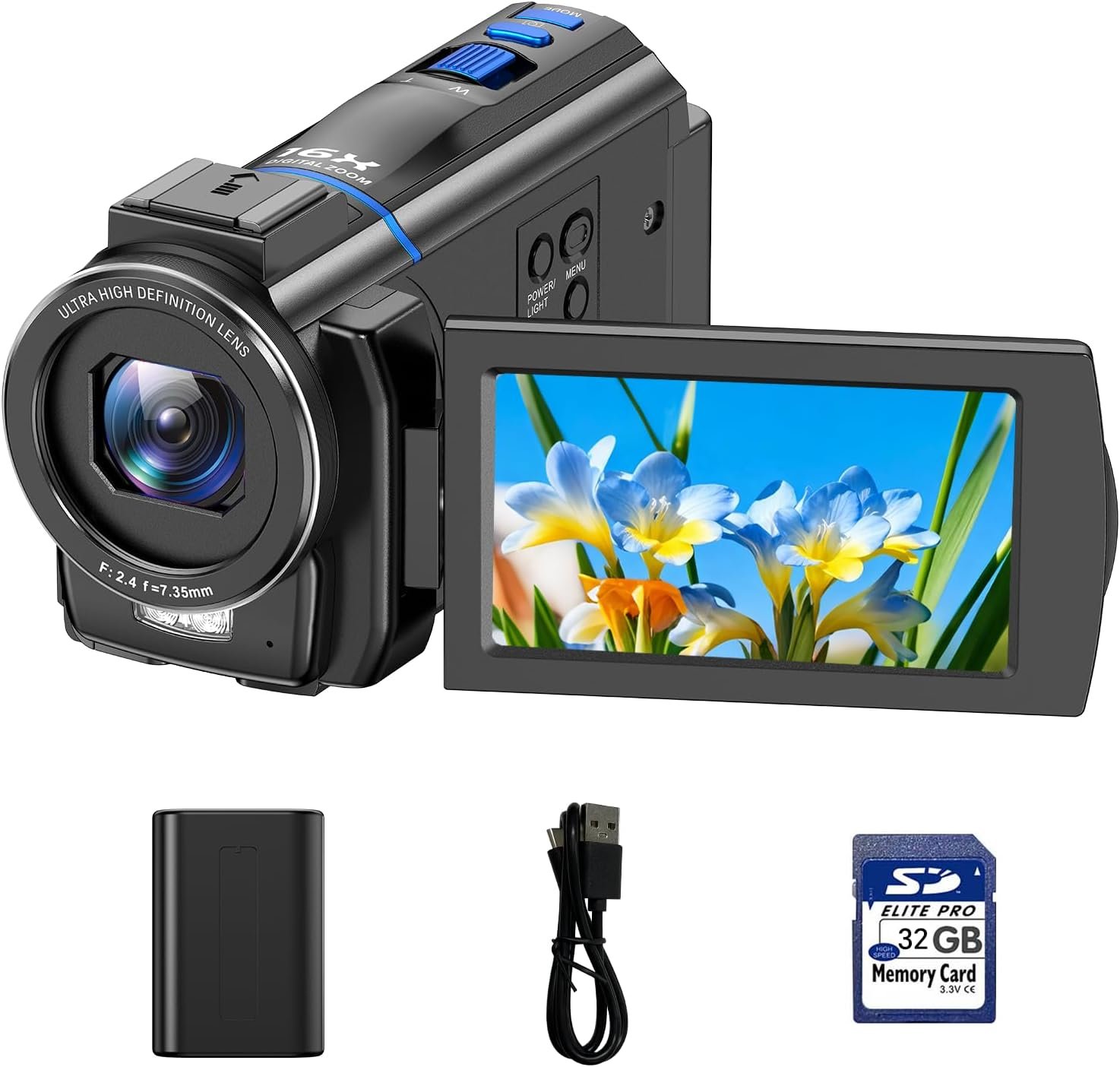 5K Video Camera Camcorder 48MP, IR Night Vision Cam Corder, 3.0″ 270° Rotation Touch Screen, 16X Digital Zoom Vlogging Camera for YouTube， Video Camcorder with Battery, 32GB SD Card & Remote Control