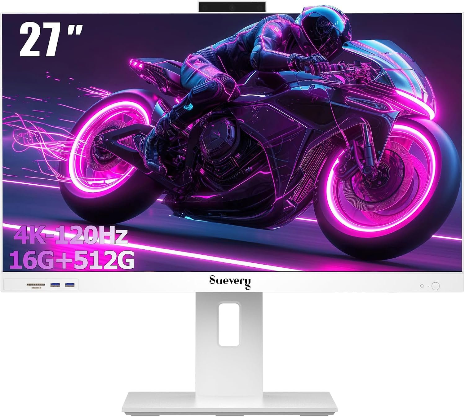 suevery All-in-One Desktop Computer White Includes Keyboard & Mouse | Core i5 12400F, Wi-Fi 6, 16GB DDR4 RAM, 512GB SSD, Gaming & Business PC