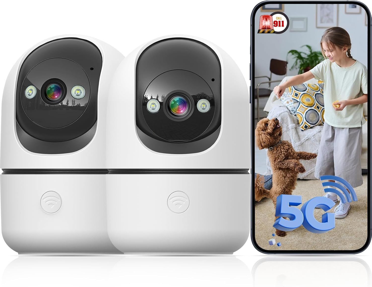GBIUT Indoor Camera 5G&2.4G WiFi Cameras for Home Security Instant 911 Alert, 360° Pan/Tilt Baby Monitor/Dog/Pet Camera AI Motion Detection Night Vision, Speaker, US Cloud Storage (2-Pack)
