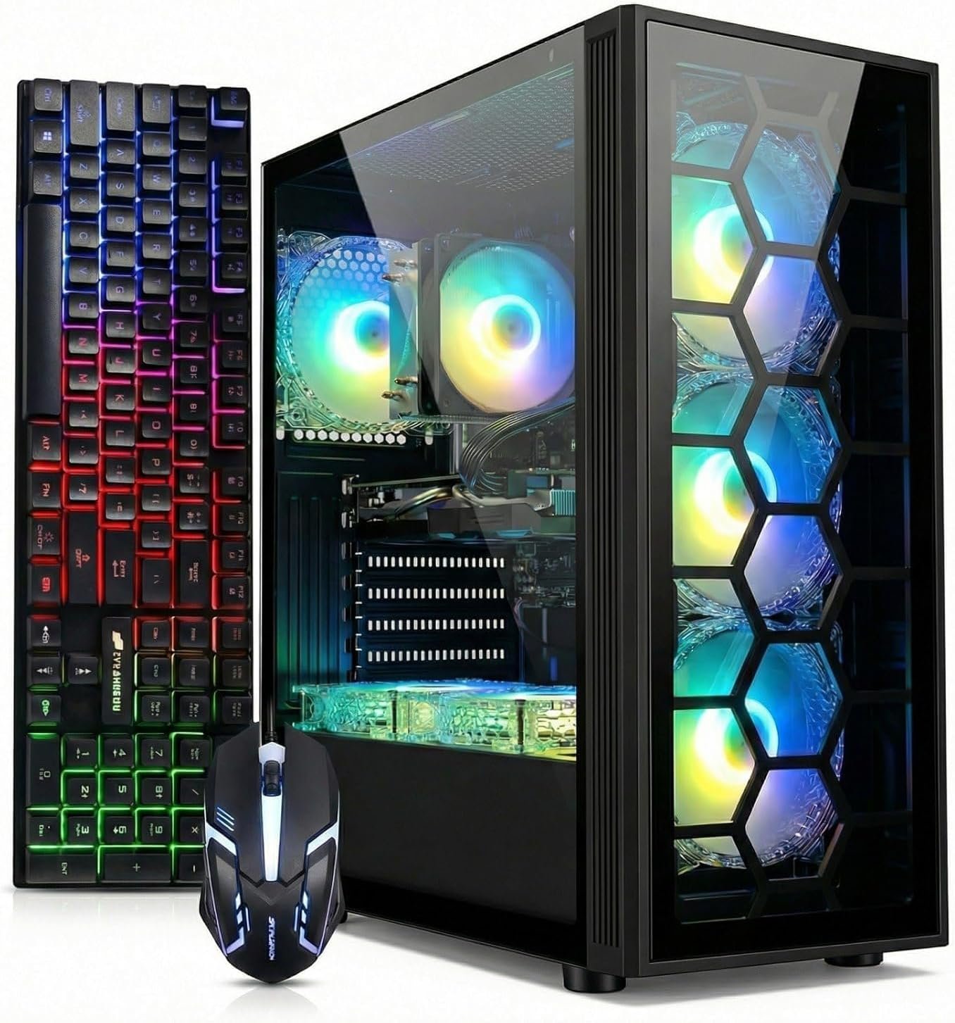 STGAubron Gaming PC Computer Desktop, Intel Core i7 up to 3.9G, GeForce RTX 3050 6G, 32G RAM, 1TB SSD, WiFi 6, BT 5.0, RGB Fan x6, Windows 11 Home