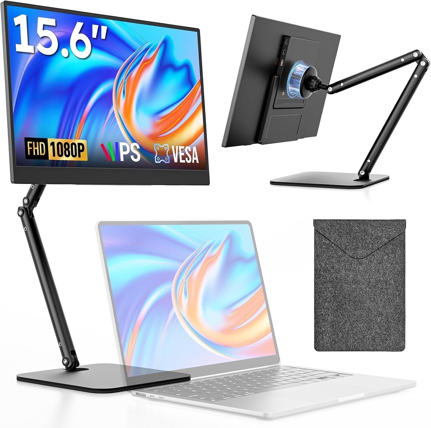 Dopesplay Portable Monitor, 15.6″ FHD 1080P IPS Travel Monitor for Laptop, Foldable Magnetic Stand & Carry Case Included, USB-C Screen Extender for Laptop Mac PC Phone Xbox PS4/5 Switch