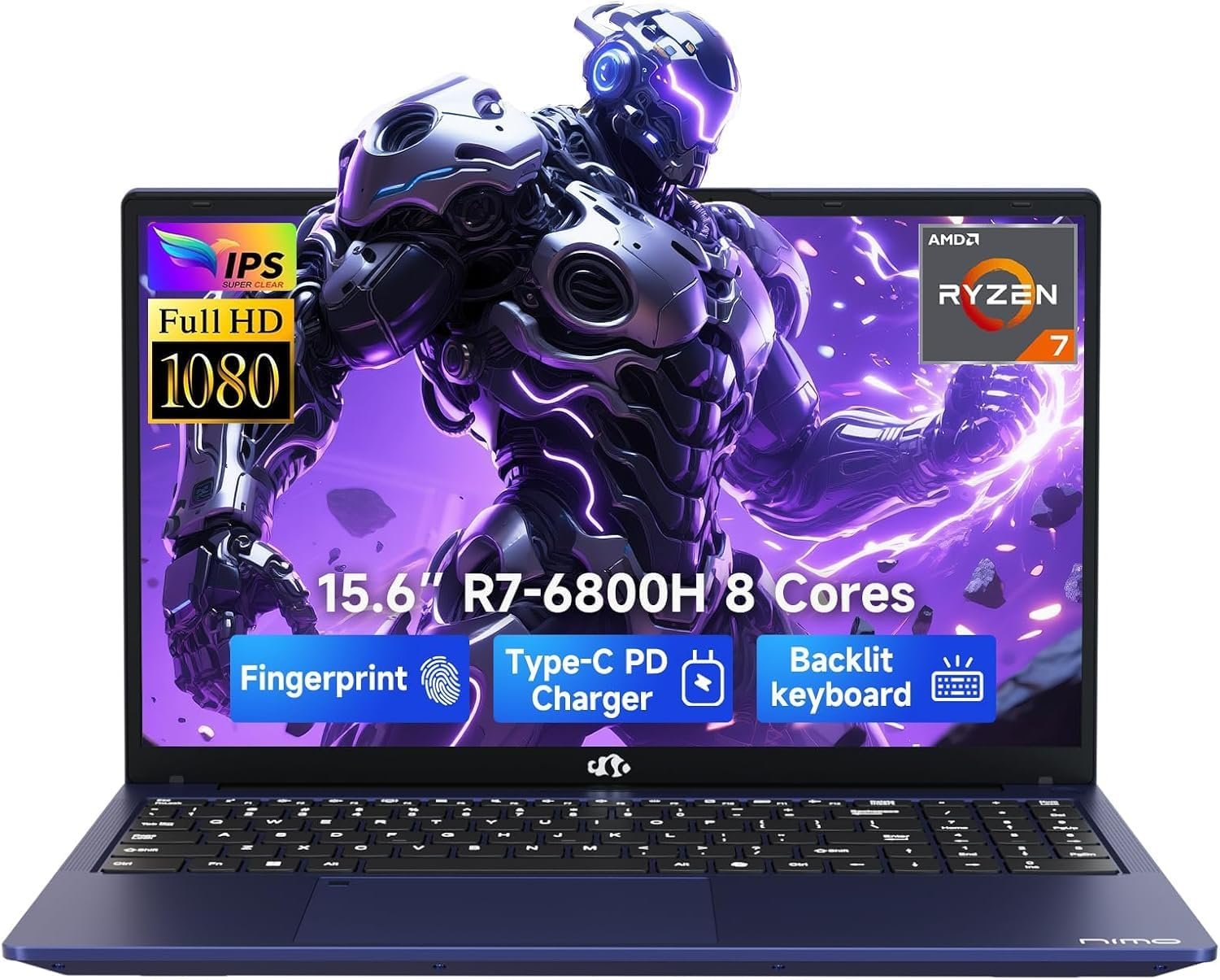 NIMO 15.6″ IPS FHD Gaming Laptop | 8 Cores AMD Ryzen 7 6800H 32GB LPDDR5 RAM 1TB SSD (Beat i7-12700H, Up to 4.7GHz) AMD Radeon 680M GPU Computer with 100W Type-C | Backlit KB, 180°Viewing