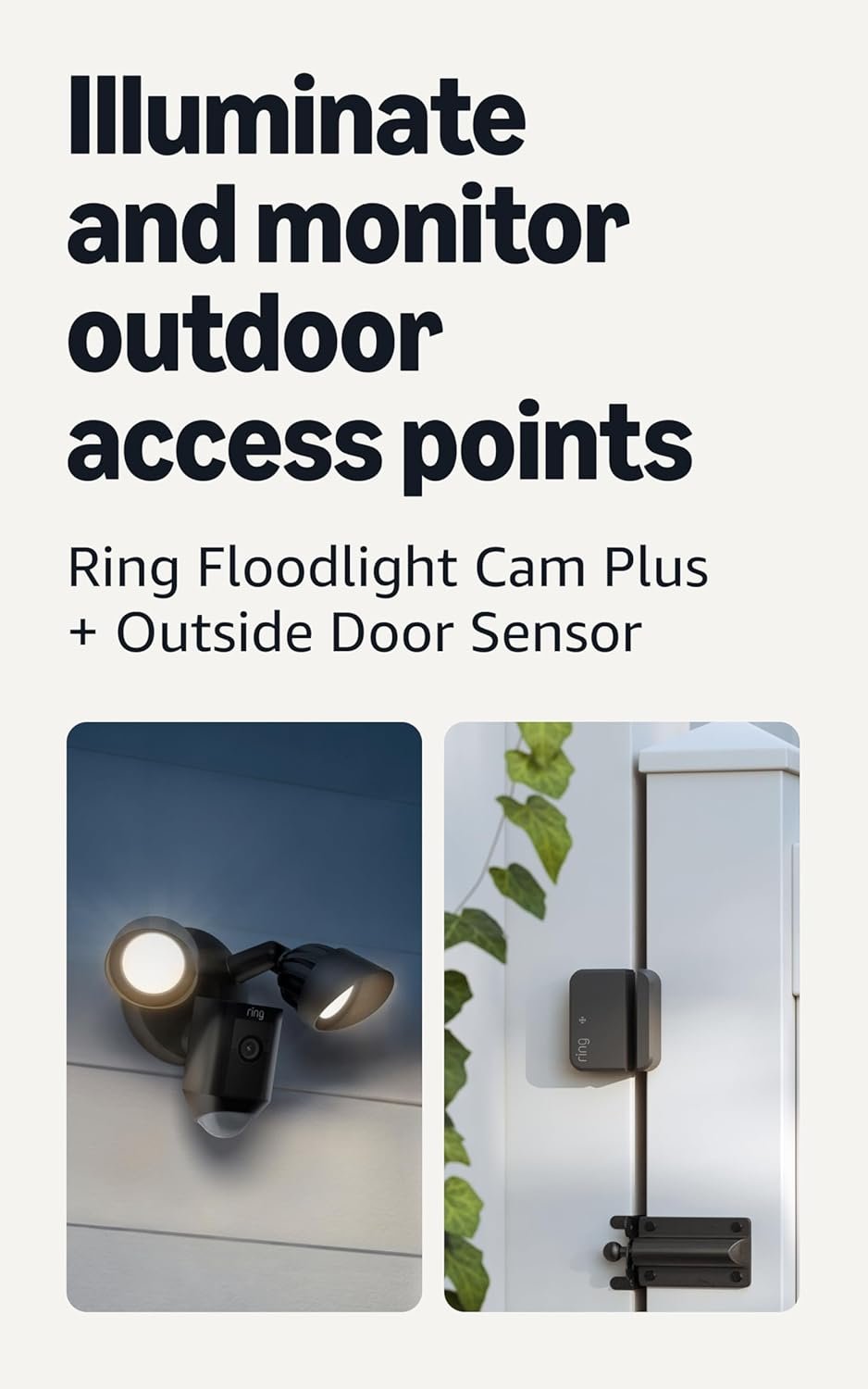 Ring Floodlight Cam Plus, Wired, Black with Outside Door Sensor, Black (newest model)