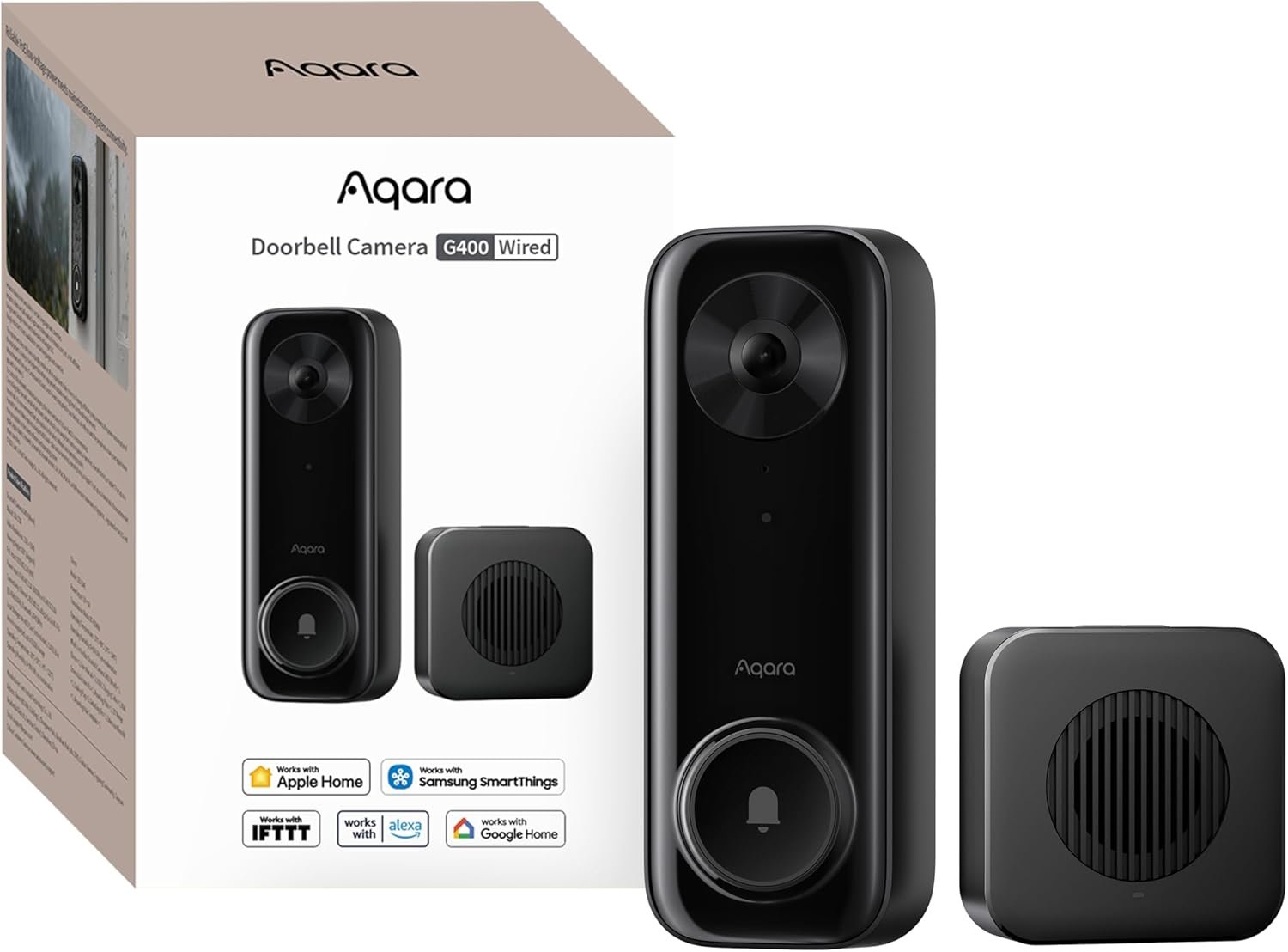 Aqara Doorbell Camera G400 with Chime, Wired/PoE, HomeKit Secure Video, 2K HD Head-to-toe View, 2-Way Audio, 2.4/5GHz Wi-Fi 6, Supports Alexa/Google/SmartThings, Local Detection & 24/7 Recording, IP65