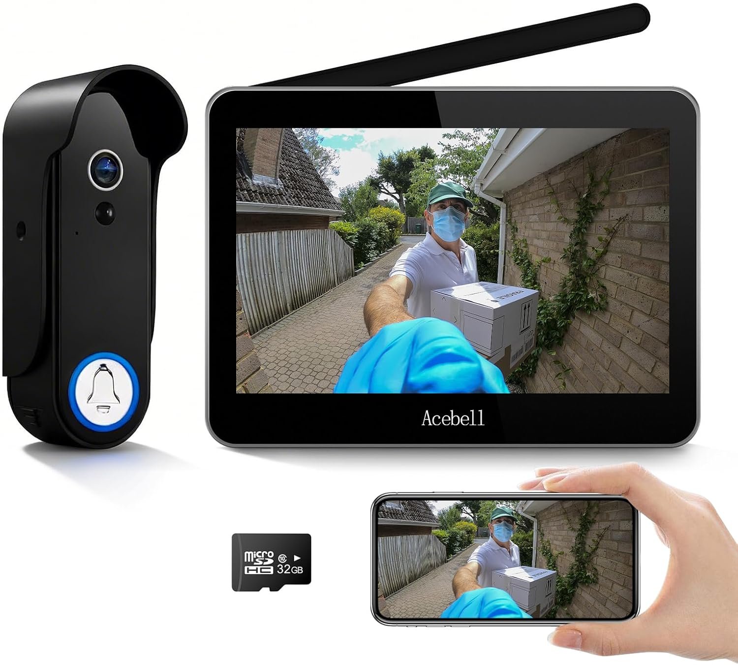Wireless Smart Video Doorbell Intercom System, WiFi 1080P Video Doorbell Camera with Monitor, Video Door Phone with 7”Touch Screen, Motion Detection, No Subscription, APP Control