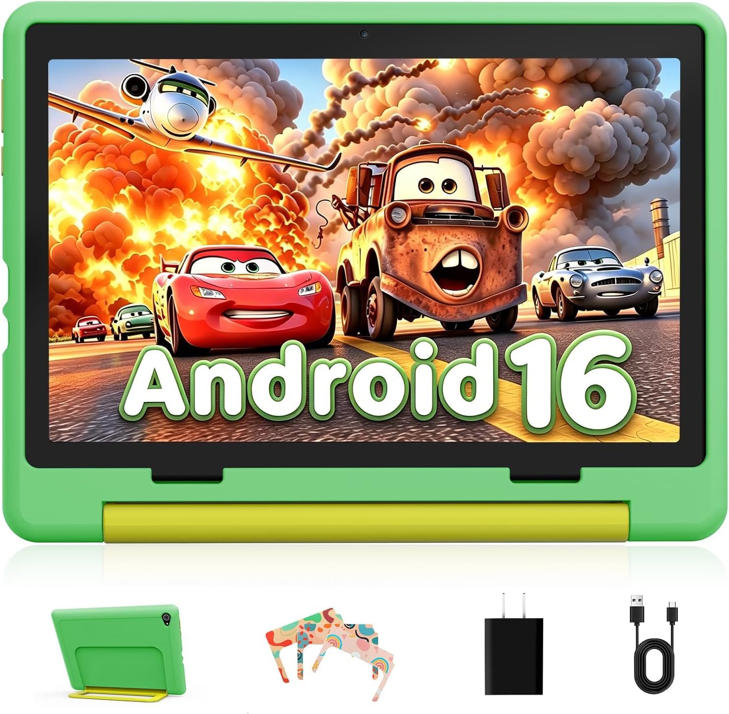 Gleeso Android 16 Kids Tablet, 24GB RAM 64GB ROM Tablet for Kids Toddler Children, 6000mAh Battery, Parental Control, Kids Mode, GMS Certified, 10 Inch Kids Tablet with Case, Dual Camera, Gift, Green