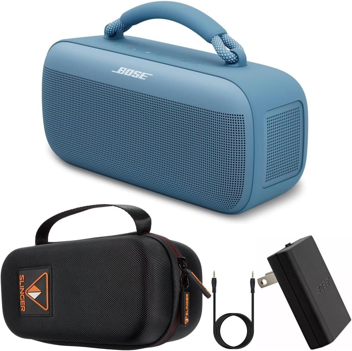 Bose SoundLink Max Portable Speaker, Large Waterproof Bluetooth Speaker, Up to 20 Hours of Battery Life, USB-C, Built-in 3.5mm AUX Input, + Hard Shell Travel Case + AUX Cable (Blue Dusk)