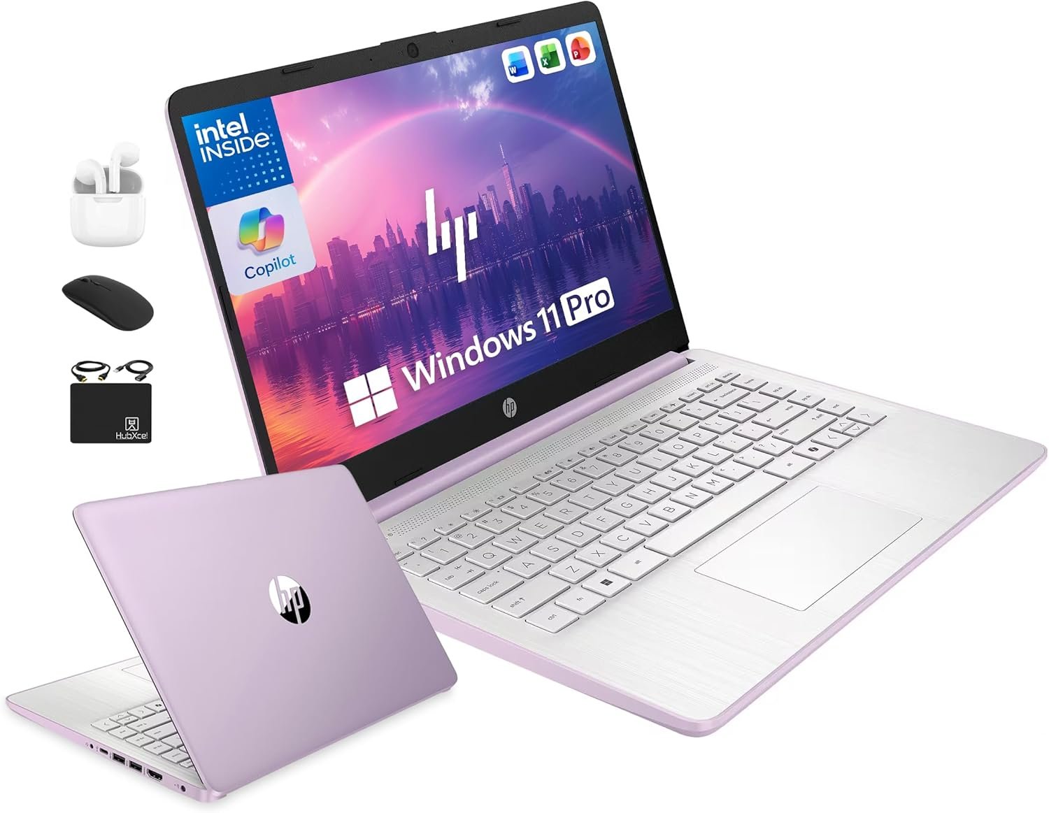 HP 14″ Laptop Computer for 2026 Student Business Productivity, MS Office & Win 11 Pro, Copilot AI, Intel 4-Core CPU, 4GB DDR5 RAM, 628GB Storage (128GB UFS+500GB Ext), Wi-Fi 6, HubxcelAddon, Lavender