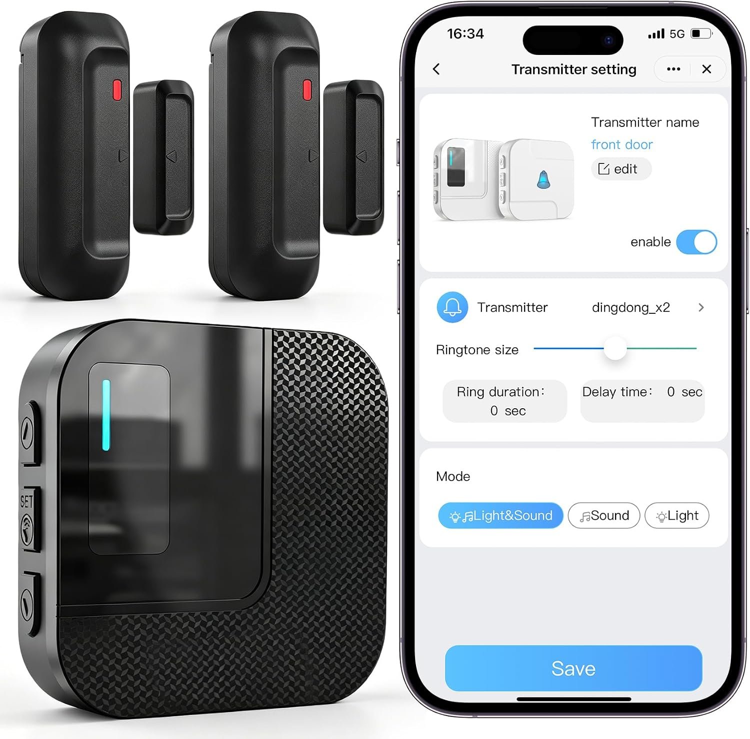 WiFi Door Chime, SanJie Door Sensor Alarm with Phone Notifications for Kids Safety & Dementia Care, Door Open Alert for Home Security and Business Use, 20 Chimes, 5 Volume Levels, 2.4GHz Only