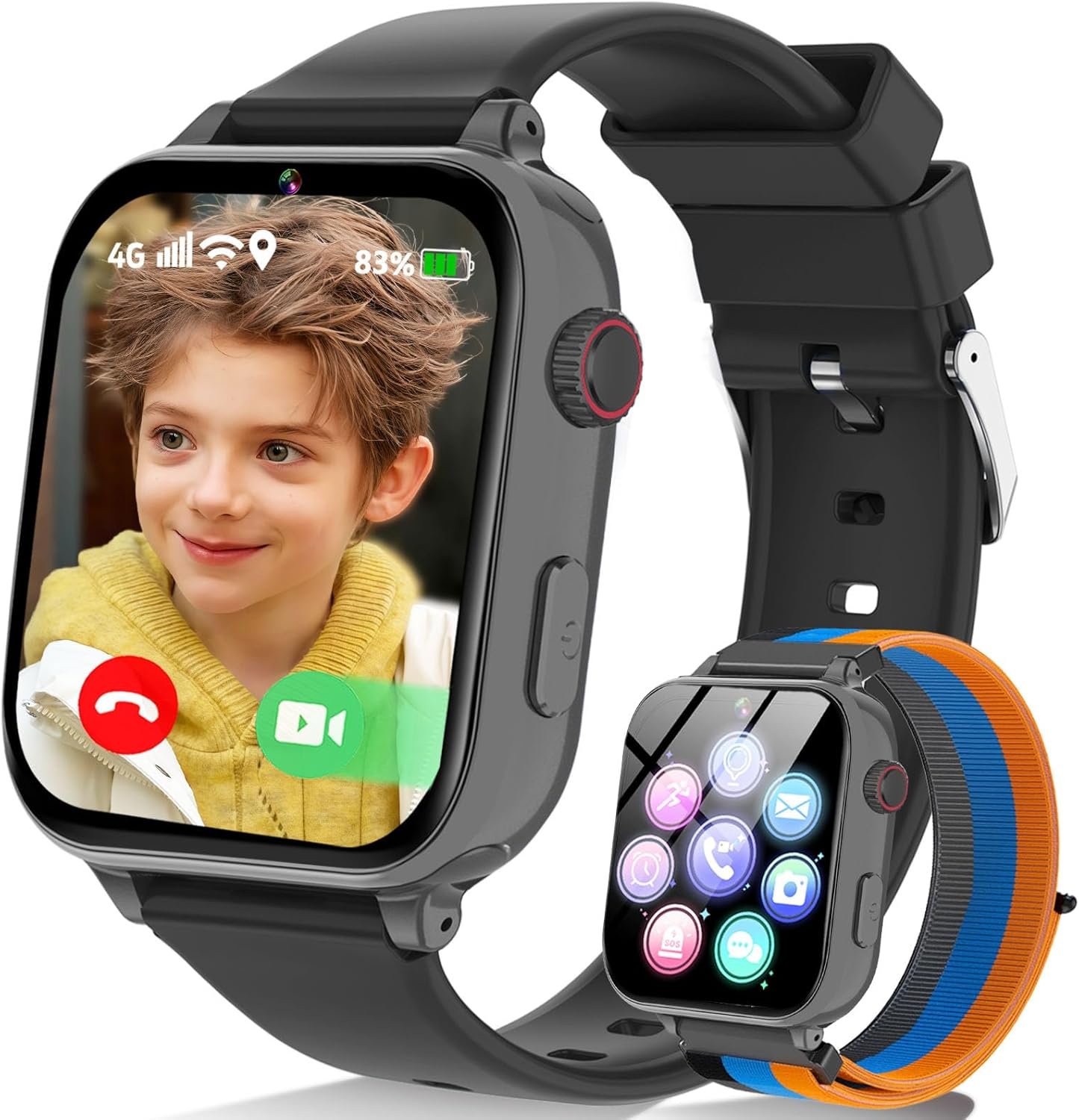 4G Kids Smart Watch Phone GPS, Smartwatch for Boys Girls Ages 4-12 Years with Video Call Chat Class Mode SOS Camera Alarm Games Parental App Touch Watch Gifts for Children (Includes SIM Card) Grey
