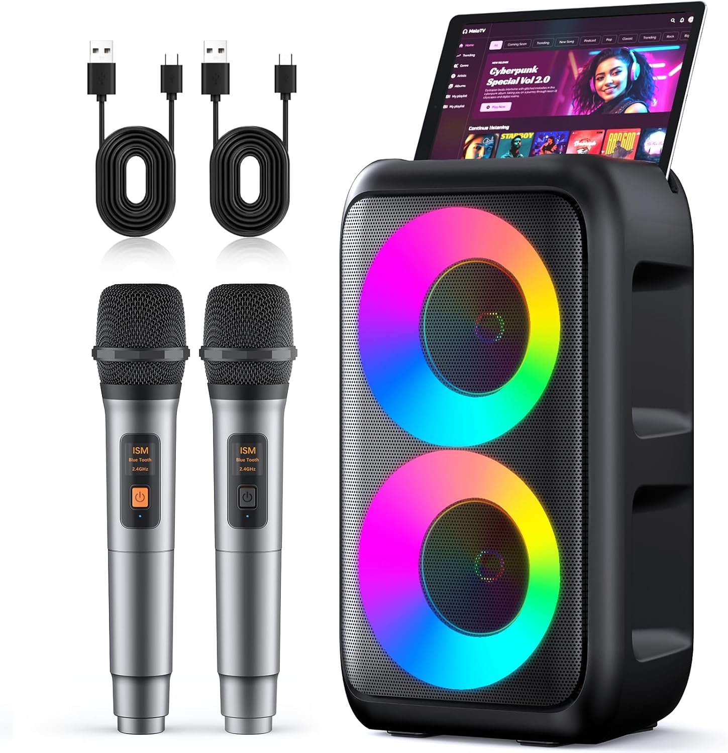 Karaoke Machine for Adults Kids, Portable Bluetooth Speaker with 2 Wireless Microphones, TWS Mode & LED Light, 10H Battery PA System, Home Party Outdoor Camping Birthday (2 Mics)