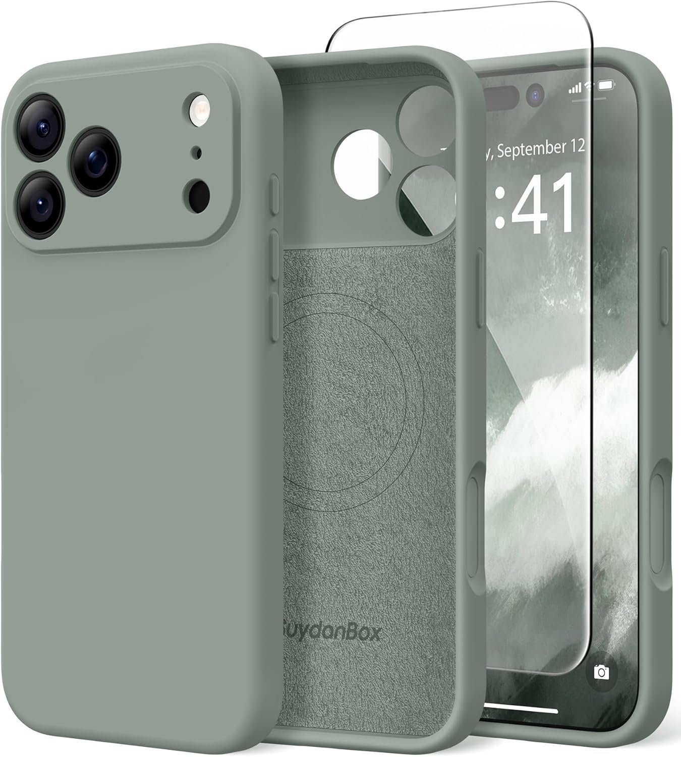 Magnetic for iPhone 17 Pro Case, Compatible with MagSafe, [Full Camera Protection][Screen Protector] Silicone Shockproof Protective Phone Case for iPhone 17 Pro 6.3″, Calke Green