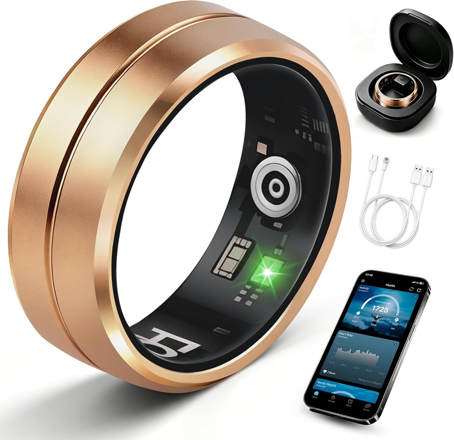 Smart Ring for Women Men, All-New Matte Scratch-Resistant Design, Health & Fitness Tracker for Sleep, Stress & Activity Monitoring, Long Battery Life, Waterproof, No App Fee, Rose Gold 8