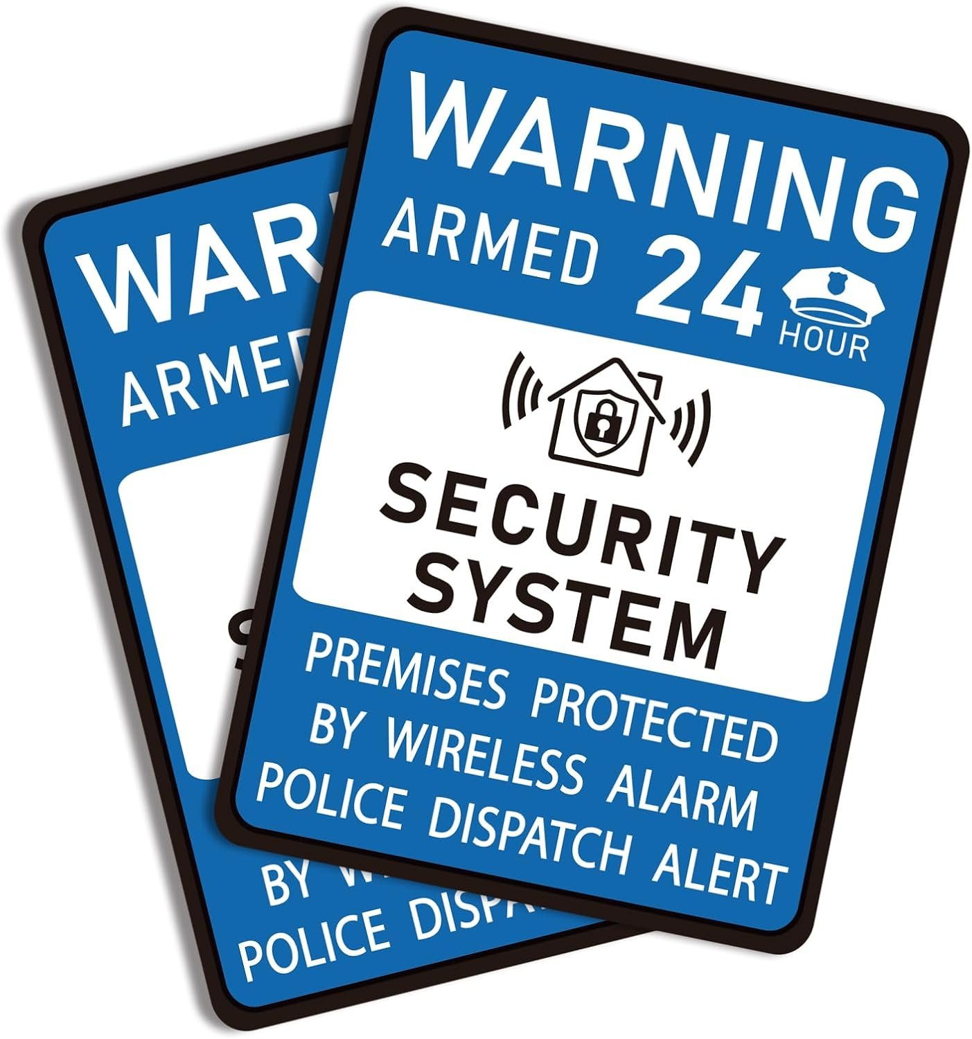 2PCS Security Alarm System Sign for Home, Self-Adhesive Small 24 Hours Warning Sticker, Safety Protection System for House and Windows, Business Indoor & Outdoor Use 4.4×3.2IN