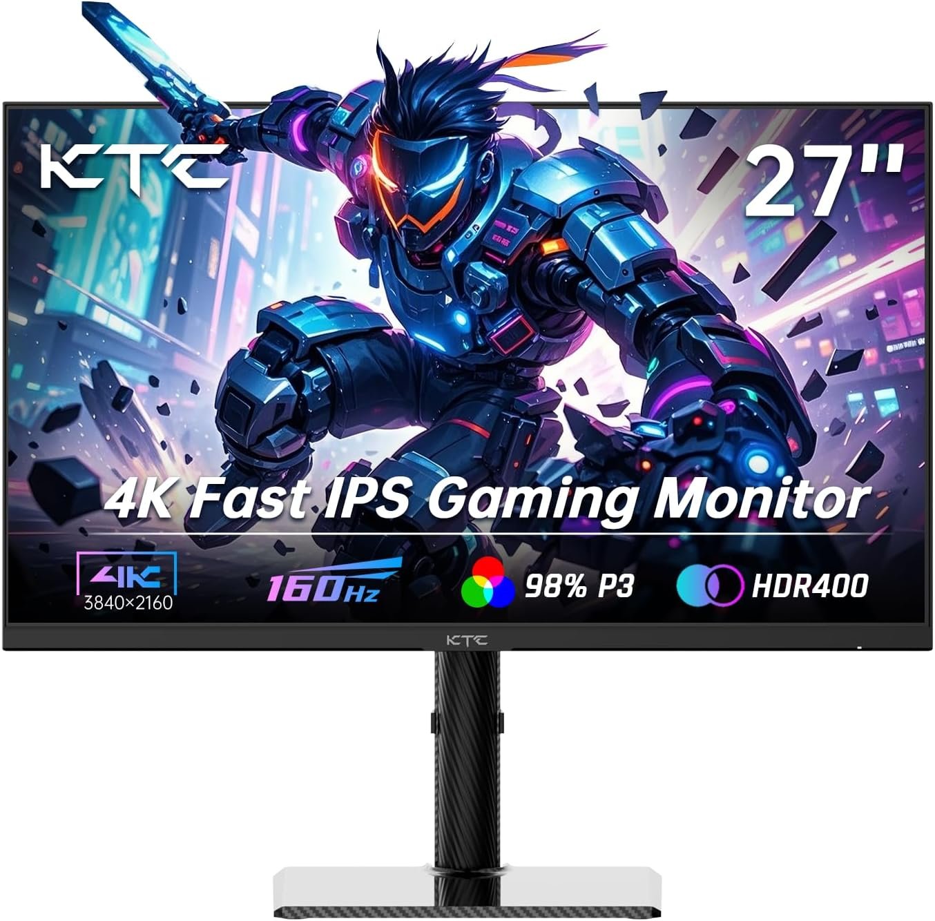 KTC 27 Inch 4K Gaming Monitor, UHD 3840×2160 160Hz Compute Monitor, Fast IPS Panel, Adaptive Sync, HDMI DisplayPort, HDR400, Height Pivot Swivel Tilt Adjustable Vertical Monitor, U27T6