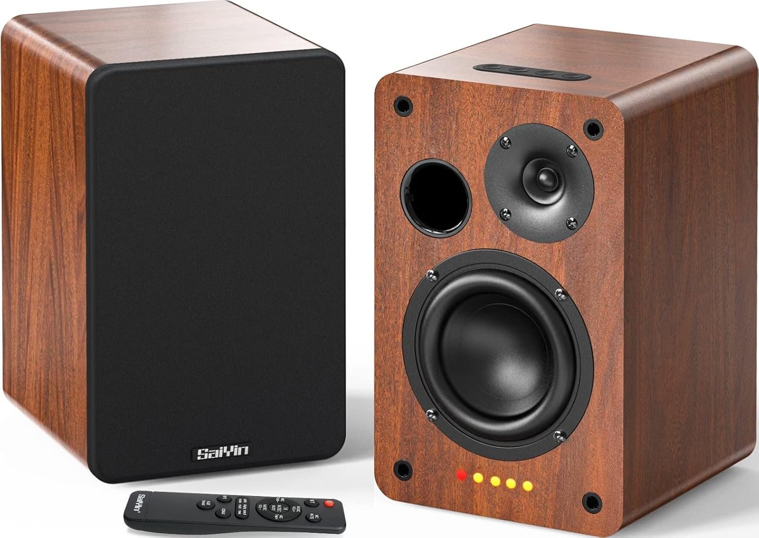 Saiyin Bluetooth Bookshelf Speakers, 40W X 2 Powered TV Speakers with 4 Inch Woofer, Turntable Speakers with Optical/AUX Input/Subwoofer Line Out for PC and TVs | 40W*2, 4 Inch Woofer, Bluetooth/Optical/AUX/RCA Input,Sub Out, TV/Turntable/Record Player/PC/Computer