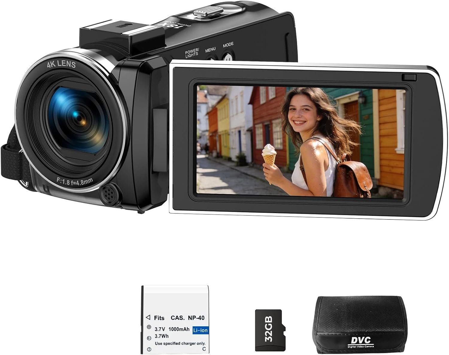 Camcorder Video Camera 4K, 64MP Digital Camera for Vlogging, 18X Digital Zoom YouTube Camera 3” 270° Rotation Screen Video Recorder with Battery, 32GB Card, Remote Control