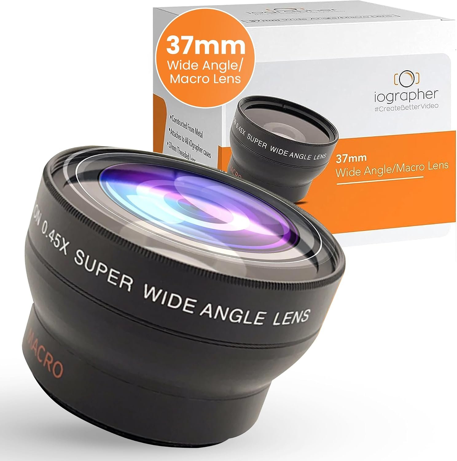 iOgrapher 37mm Wide Angle Lens for iPhone and Smartphones – Macro Lens and Wide Phone Lens – Macro Lens for iPhone and Other Smartphones – Camera Lens for Phone – Comes with Leather Case Bag