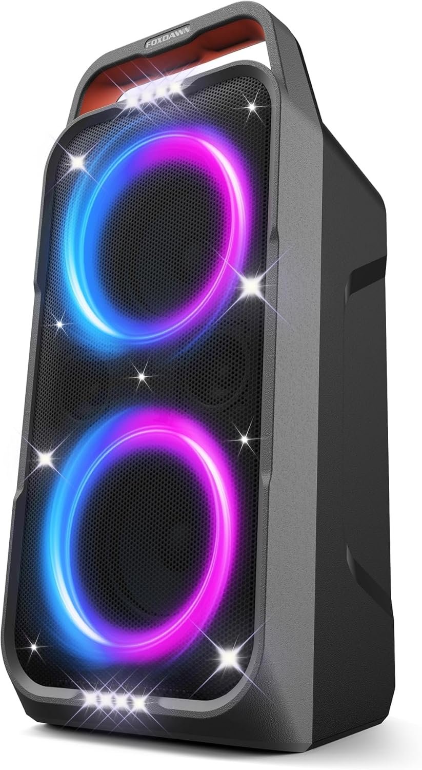Foxdawn Party Bluetooth Speaker: 240W Peak Loud Sound, Deep Bass, 15H Playtime, Fast Charge, IPX4 Waterproof, TWS, Led Light Show, Large Portable Wireless Speakers for Outdoor, Camping, Backyard, Home