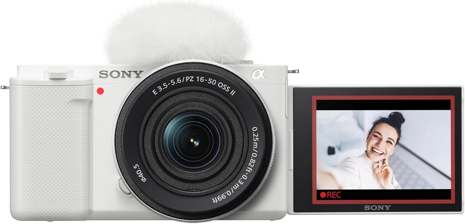 Sony Alpha ZV-E10 – APS-C Interchangeable Lens Mirrorless Vlog Camera Kit – White, ZVE10KW