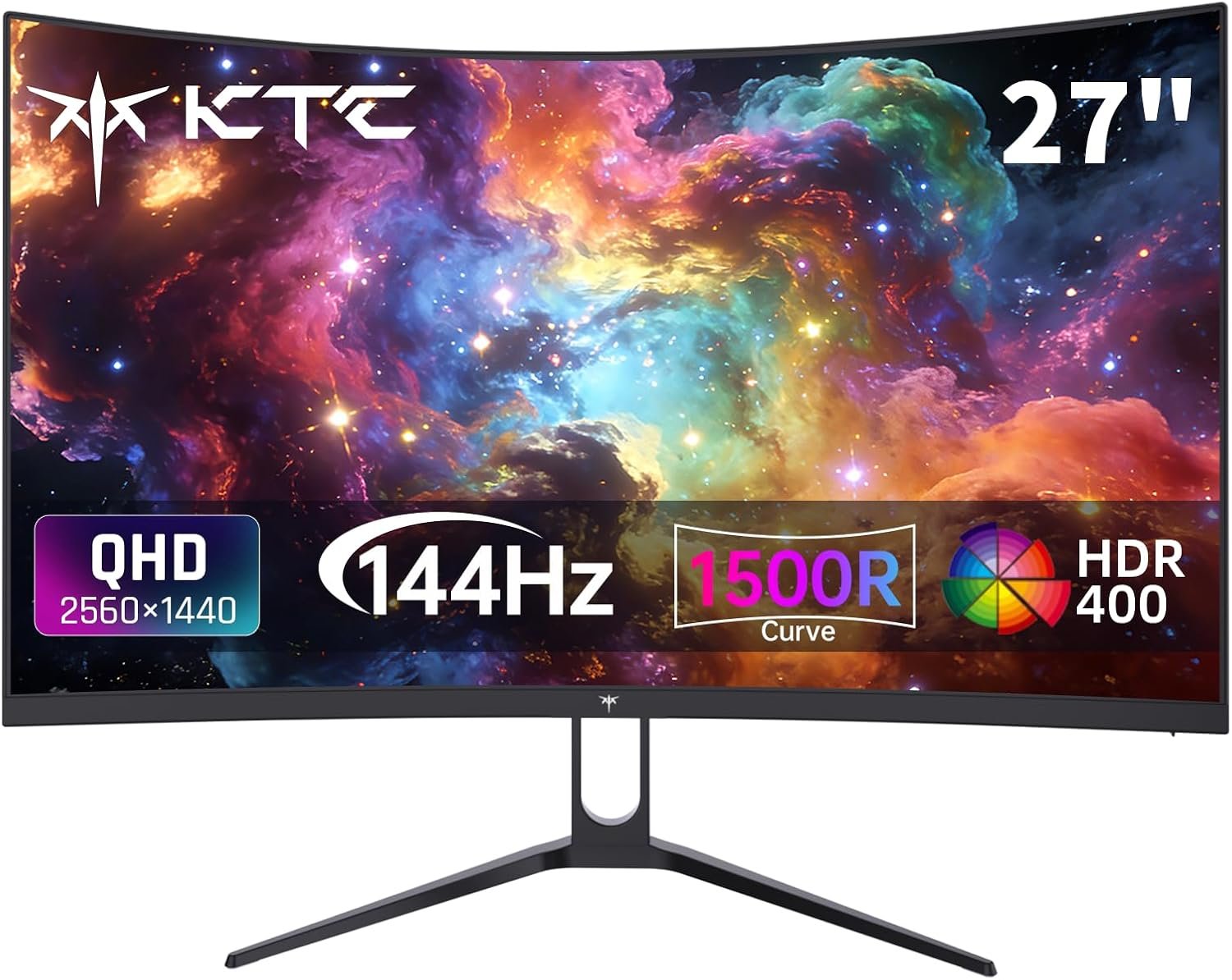 KTC H27S5C 27″ Curved Gaming Monitor, 1440P QHD 144Hz 120Hz Monitor, 1500R HVA Panel, HDR400, Adaptive Sync, 400nits, HDMI 2.0 x2, DP 1.4, VESA 100×100 PC Monitor