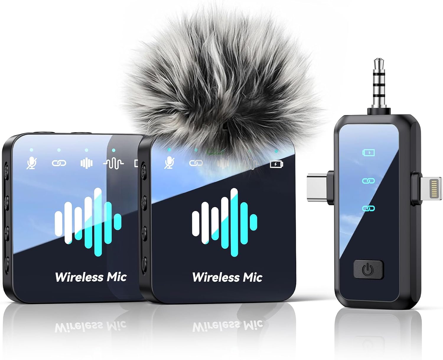 MENERESAS Wireless Lavalier Microphone for iPhone: Mini Microphone Noise Reduction – 328ft Transmission & 20H Battery Life for Video Recording, 3-in-1 Universal Camera & Android, Deep Grey