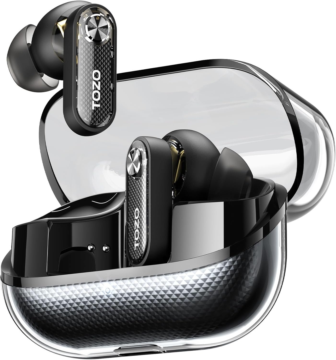 TOZO Crystal Pods Hybrid Active Noise Cancelling Wireless Earbuds, 10mm Drivers Deep Bass, 4 Mics Smart ENC AI Calls, Real-Time AI Translation, 32 EQ via App, Bluetooth 5.4, Crystal Design