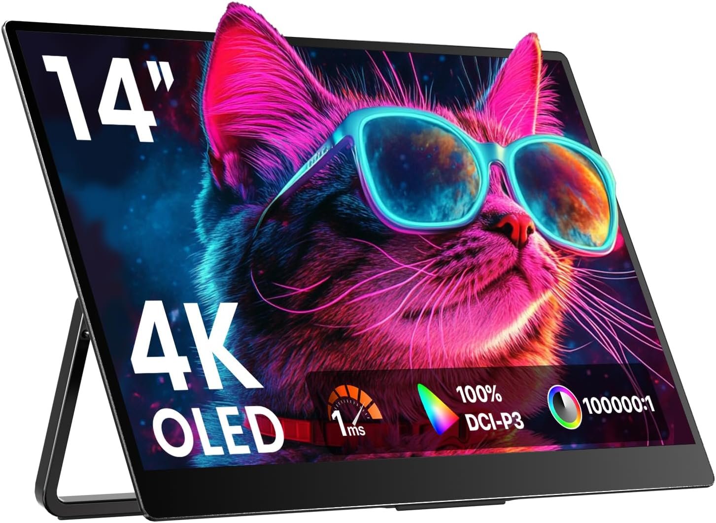 Upperizon Portable Monitor 14 inch 4K 3840X2400 100000:1 100% DCI-P3 OLED HDMI USB-C Travel Monitor for Laptop MacBook PC Surface PS5 Xbox, External Display with Kickstand & Speakers, VESA Compatible