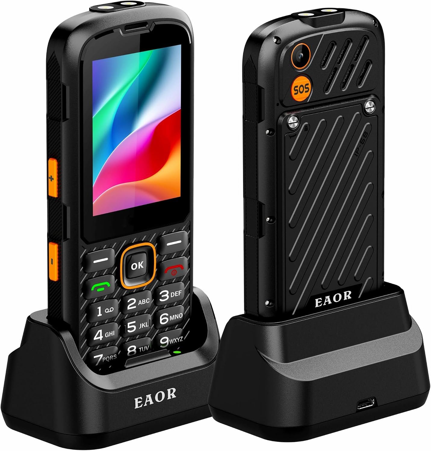 4G Rugged Phone with Charging Dock, IP68 Waterproof Mobile Unlocked Phone for Seniors & Kids, 3000mAh Battery, Flashlight, Reverse Charging, Ideal for Home, Camping, Hiking & Outdoor Adventure