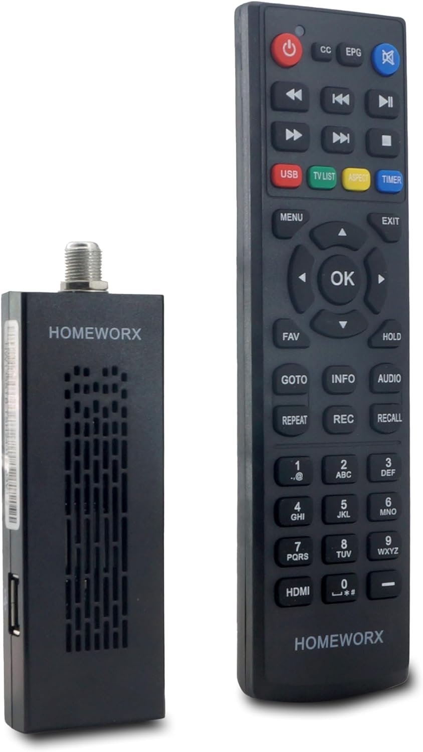 ATSC Digital TV Converter Box Dongle with TV Tuner, TV Recording, USB Multimedia Function, 1080P HDMI Output, Clear QAM by Mediasonic HomeWorx (HW135STB)