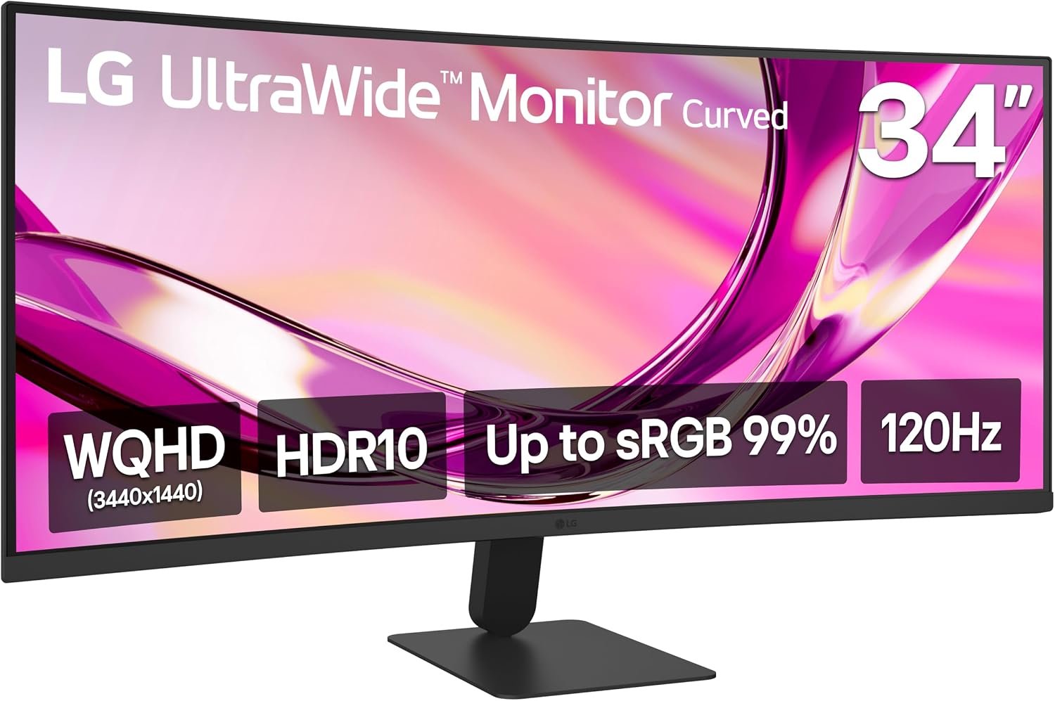 LG 34U60ZB-B 34-inch UltraWide WQHD (3440 x 1440) Curved Computer Monitor, 120Hz, HDR10, 1800R, Switch, Reader Mode, Flicker Safe, Widescreen, HDMI, DP, Black