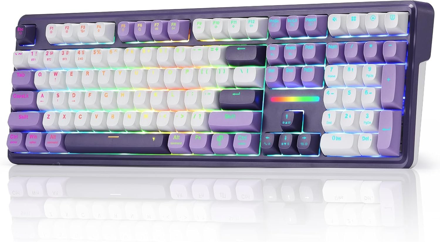 Redragon K745 PRO Wireless Gasket RGB Gaming Keyboard, 108 Keys Mechanical Keyboard w/Extra 4 Hotkeys, Hot-Swap Socket, 5-Layer Noise Dampening, See-Through Round PBT Keycaps, Mint Mambo Switch