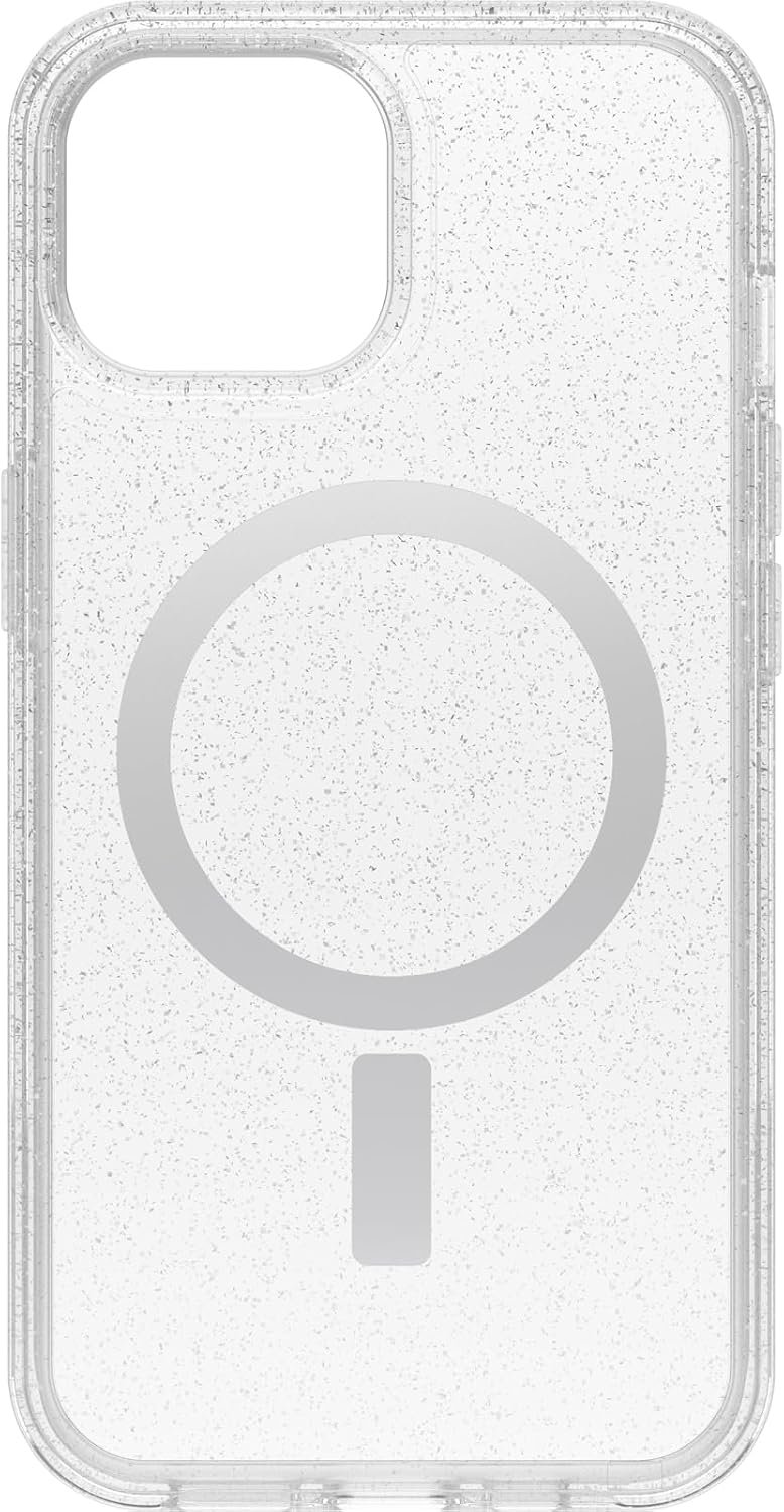 OtterBox iPhone 15, iPhone 14, and iPhone 13 Symmetry Series Clear Case – Stardust (Clear/Silver), Snaps to MagSafe, Ultra-Sleek, Raised Edges Protect Camera & Screen
