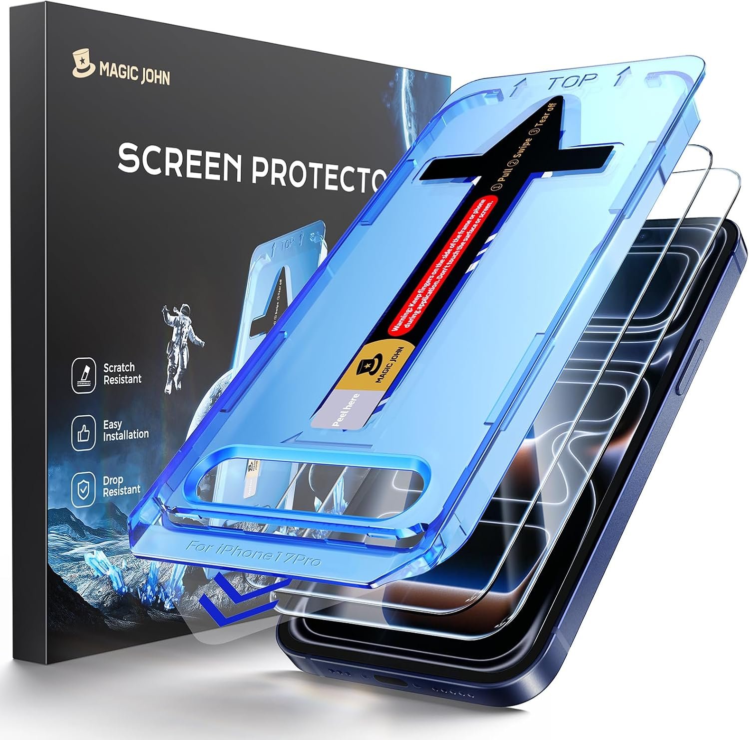 MAGIC JOHN 2 Pack for iPhone 17 Pro 6.3 inch Tempered Glass Screen Protector, Auto Dust-Elimination, Bubble Free, HD Clear, Easy Installation, 【17Pro 6.3”】
