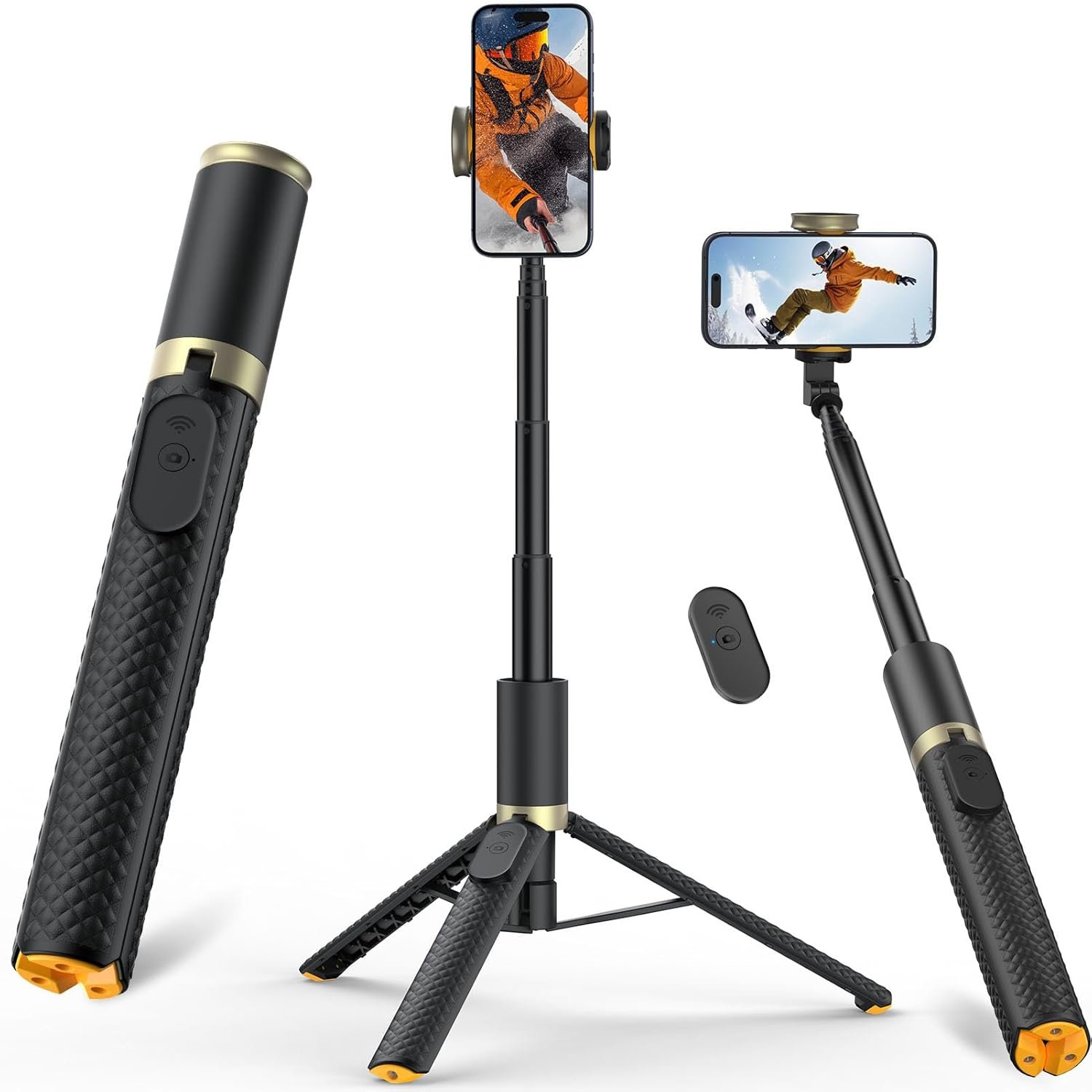 Vimose Phone Tripod & Selfie Stick with Remote, Portable, Lightweight for Video Recording Vlog, Extendable Travel Tripod Stand Compatible with iPhone Android, Black, 62″