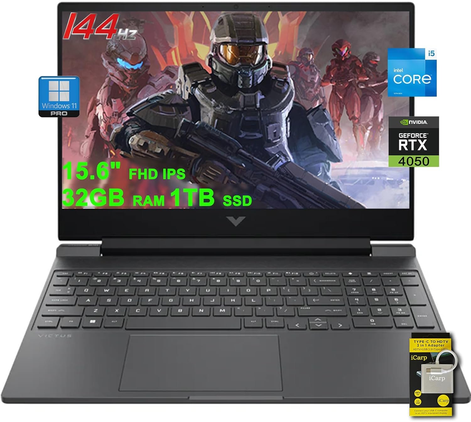 HP Victus Gaming Laptop 15.6″ FHD IPS 144Hz Intel 8-core i5-13420H (>i7-12650H) 32GB RAM 1TB SSD GeForce RTX 4050 6GB Backlit Type-C B&O Fast Charge Win11Pro ICP Accessory