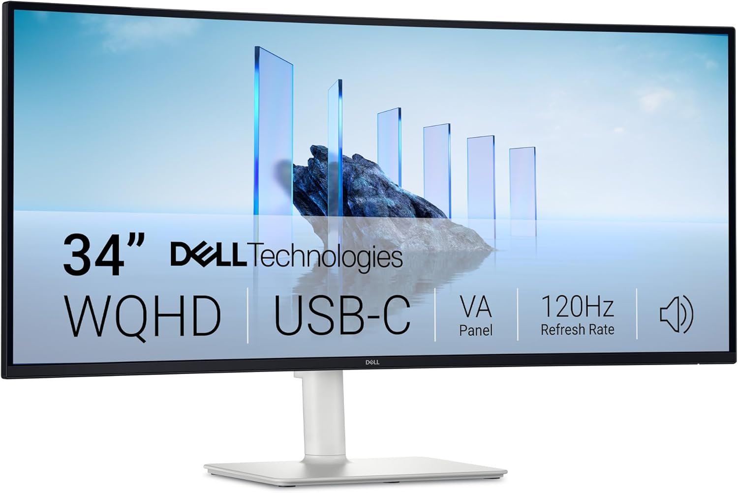 Dell 34 Plus USB-C Curved Monitor – S3425DW – 34-inch (3440 x 1440) up to 120 Hz 21:9 Display, VA Panel, AMD FreeSync Premium, 99% sRGB, 95% DCI-P3, Integrated Speakers, 3000:1 Contrast Ratio