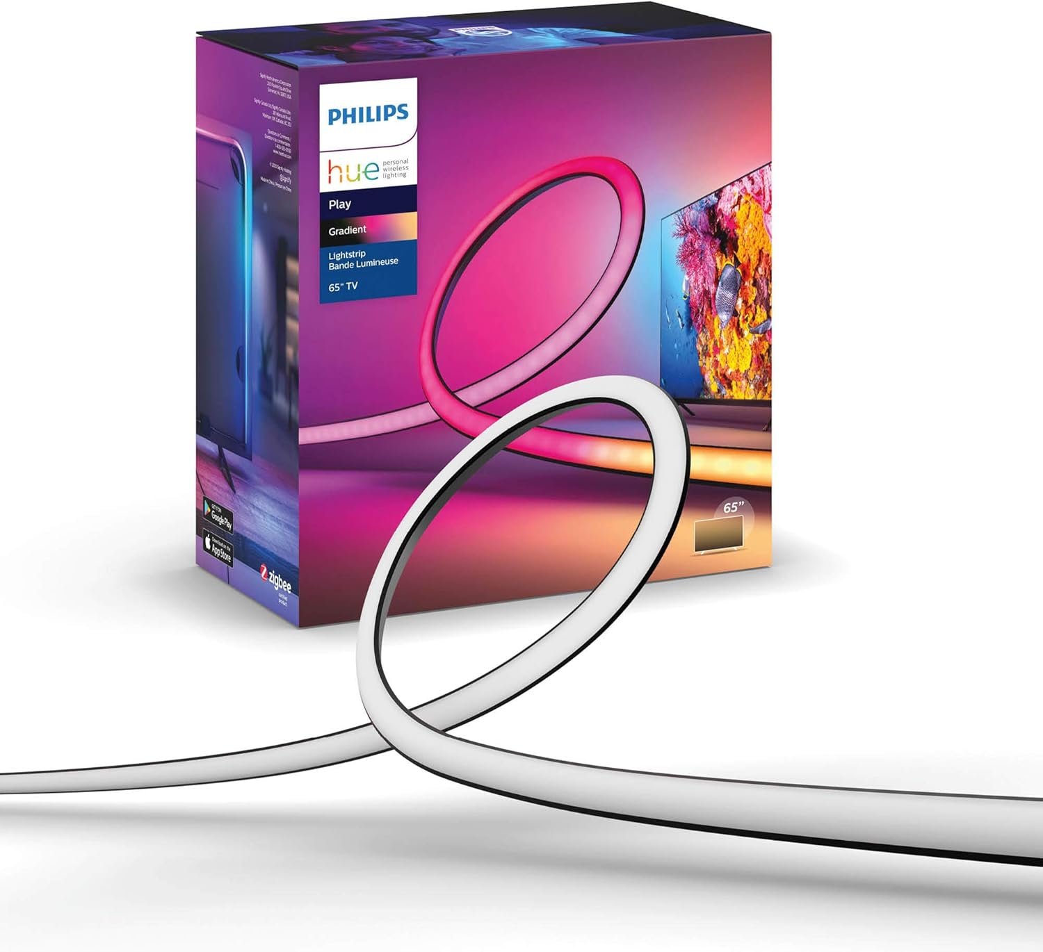 Philips Hue Play Gradient 65″ Smart TV Light Strip, Flowing Color-Changing LED Strip Lights, Multicolor TV Backlight Sync with Music and Gaming, Requires Bridge & Sync Box, Control with App and Voice