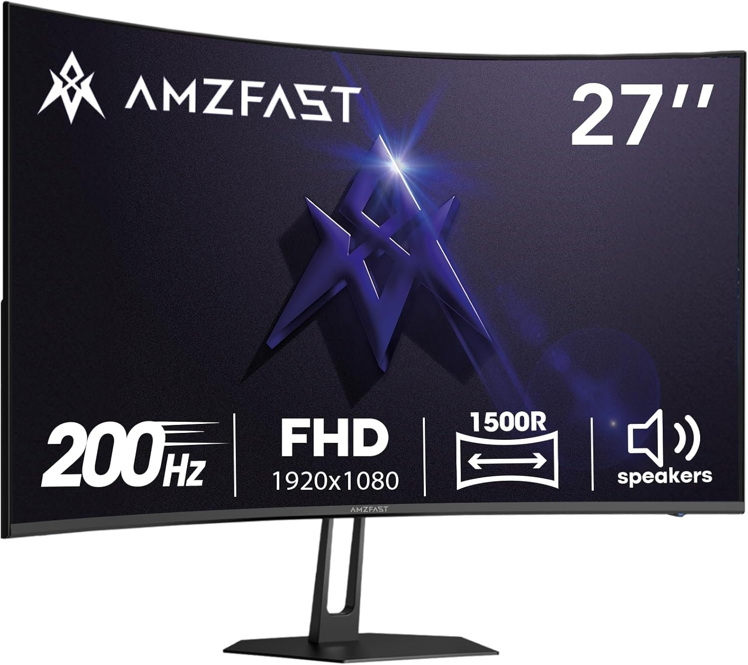 Amzfast 27 inch 200Hz Curved Gaming Monitor, FHD 1080p with Built-in Speakers, FreeSync, MPRT 1ms, 130% sRGB, 3000:1, 1500R, VESA Mount, HDMI 2.0&DP 1.4, 12 Months Warranty Exchange, AMZG27C1