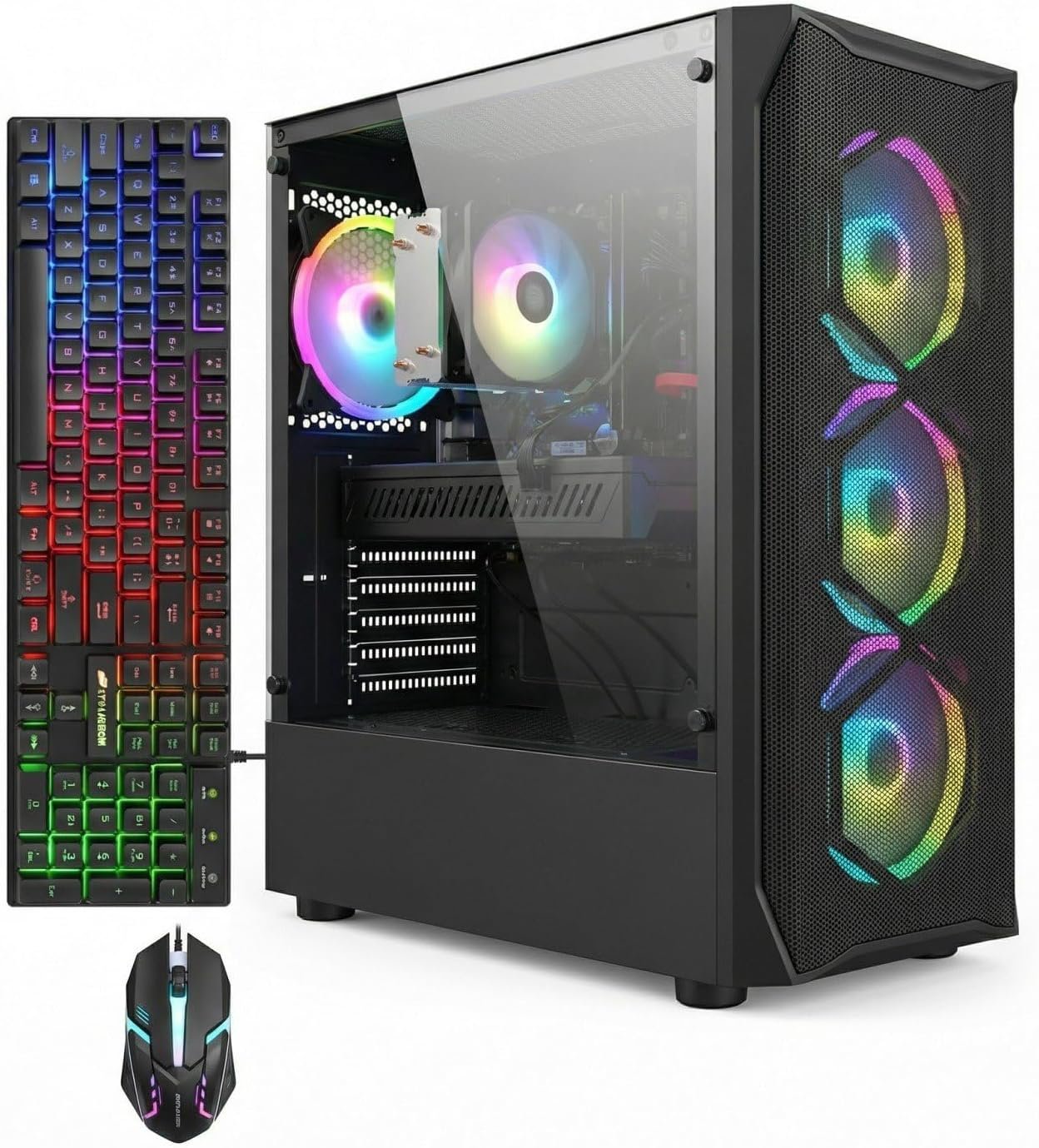 STGAubron Gaming PC Desktop, Intel Core i7 up to 3.9G, Radeon RX 580 8G, 16GB RAM, 512GB SSD, WiFi 6, BT 5.0, RGB Fan x 4, Windows 11 Home