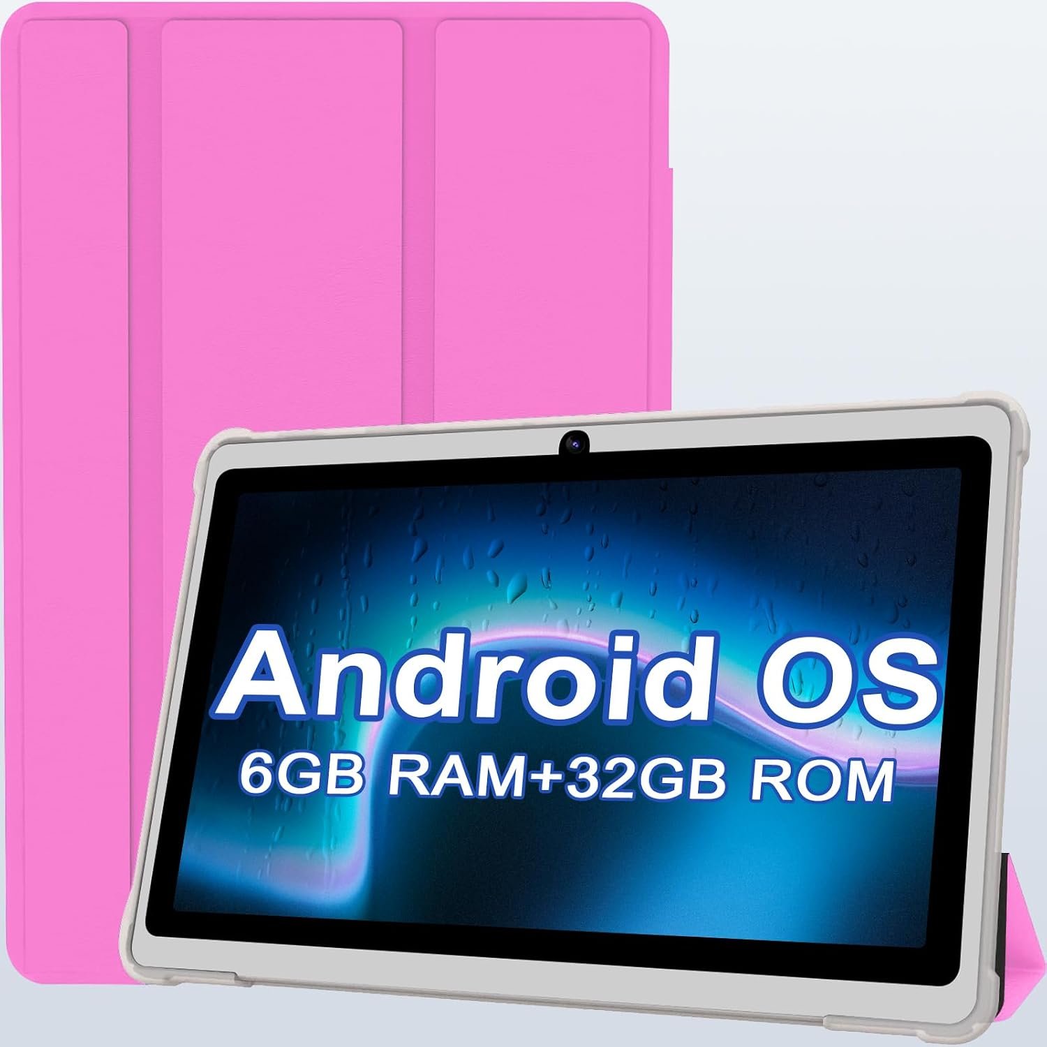 7 Inch Android Tablet with Case, 6GB RAM 32GB ROM, 1TB Expandable Storage, Quad-Core Processor, HD Display, WiFi, Bluetooth, Dual Camera, 3000mAh Battery, Pink Tablet for Kids & Travel (Pink)