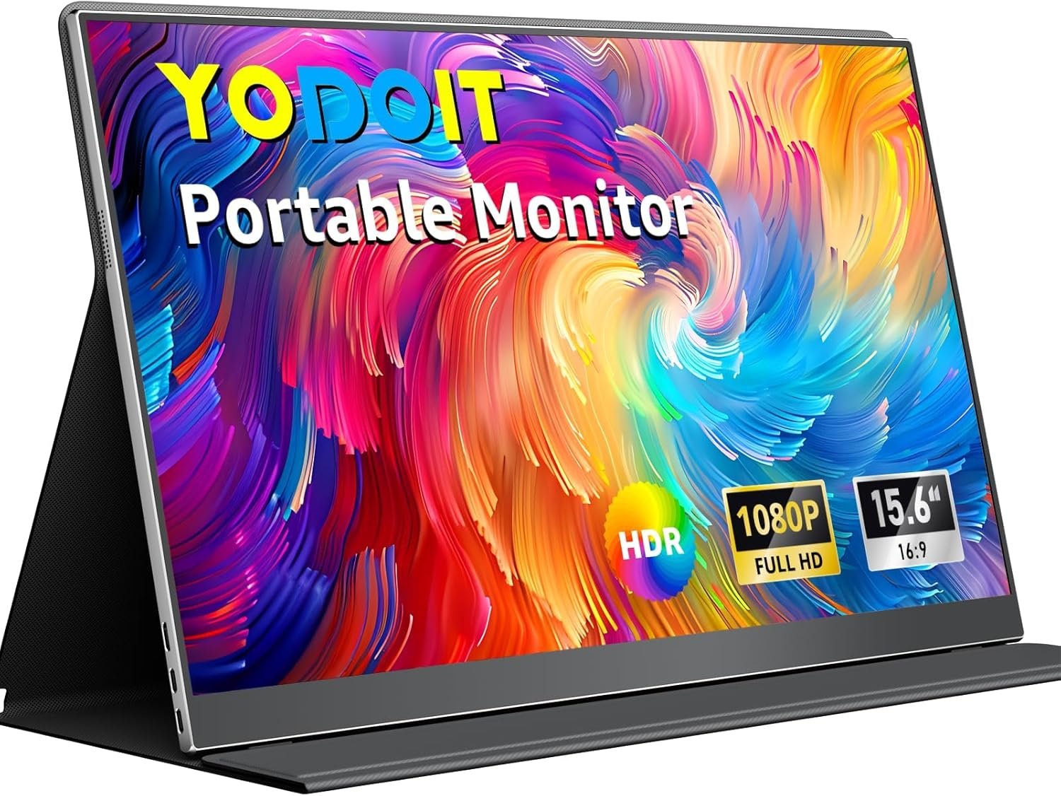 Yodoit Portable Monitor 15.6″ 1920×1080 FHD IPS Travel Screen Display with USB-C Plug & Play, Built-in Speakers Smart Cover for MacBook PC Xbox, Extended Display for Remote Workers (Black)