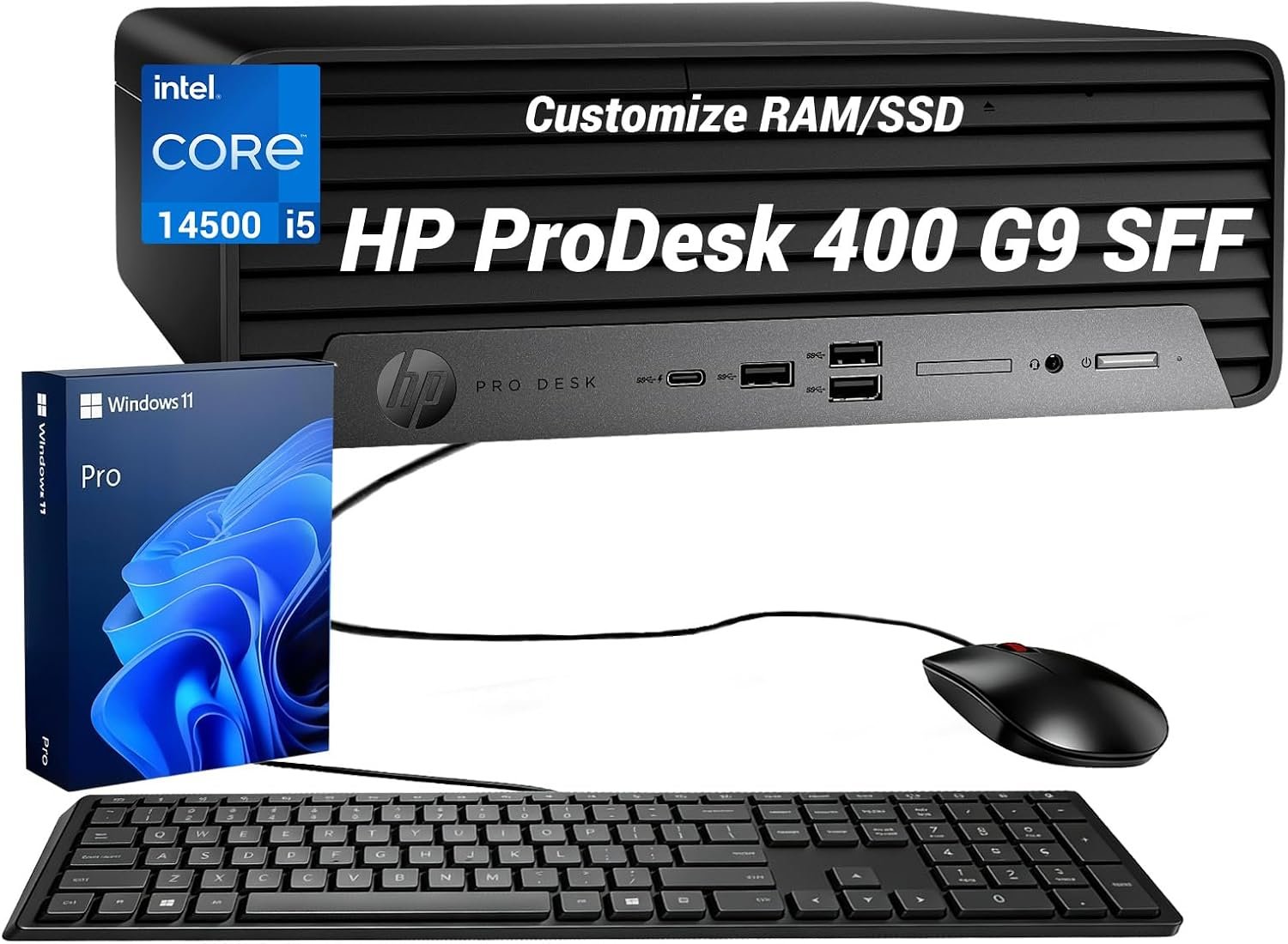 HP ProDesk 400 G9 SFF Business Desktop PC, Intel Core i7-14700, Customized 16GB-64GB RAM, 512GB-2TB PCIe M.2 SSD, Type-C, HDMI, DisplayPort, Wi-Fi, Wired Keyboard and Mouse, Windows 11 Pro, Black