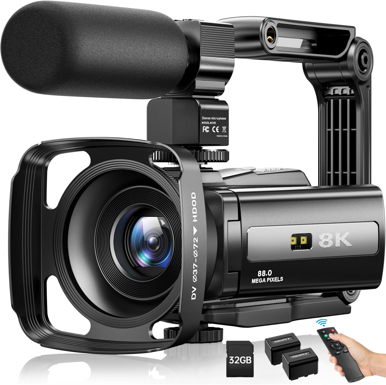 8K Video Camera Camcorder 88MP UHD WiFi Vlogging Cameras for YouTube 18X Digital Zoom IR Night Vision 3.0”Touch Screen Camera with 32GB Card, Microphone, Stabilizer, Lens Hood, Remote, Batteries