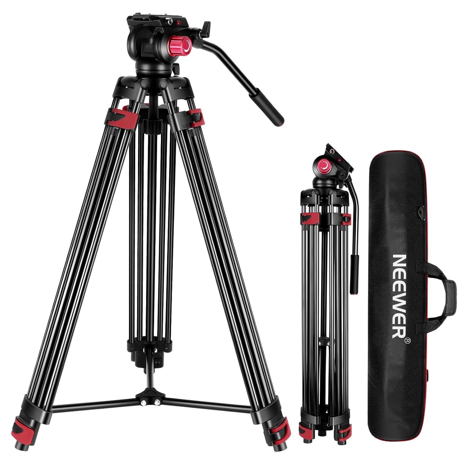 NEEWER 79″/200cm Video Tripod, Heavy Duty Aluminum Alloy Camera Tripod Stand with 360° Fluid Drag Head, QR Plate Compatible with Canon Nikon Sony and Other DSLR Camera Camcorder, Load Up to 17.6lb/8kg