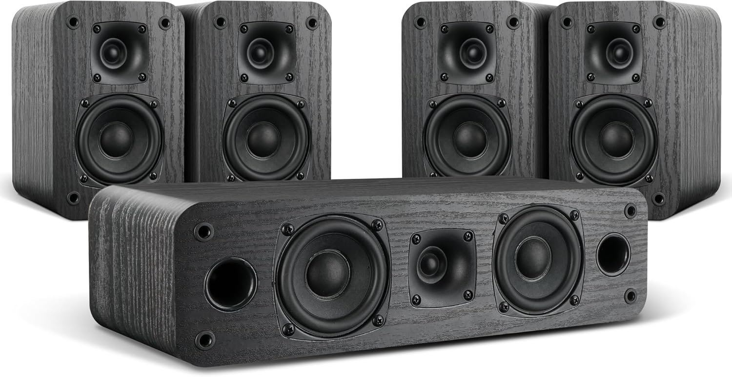 Saiyin 5.0 Home Theater System, 230w Peak Power HiFi Surround Sound Speakers with Stereo Surround Sound and Classic Rretro Wood Grain for TV/PC, Passive, Amplifier Required (Cable Not Included)