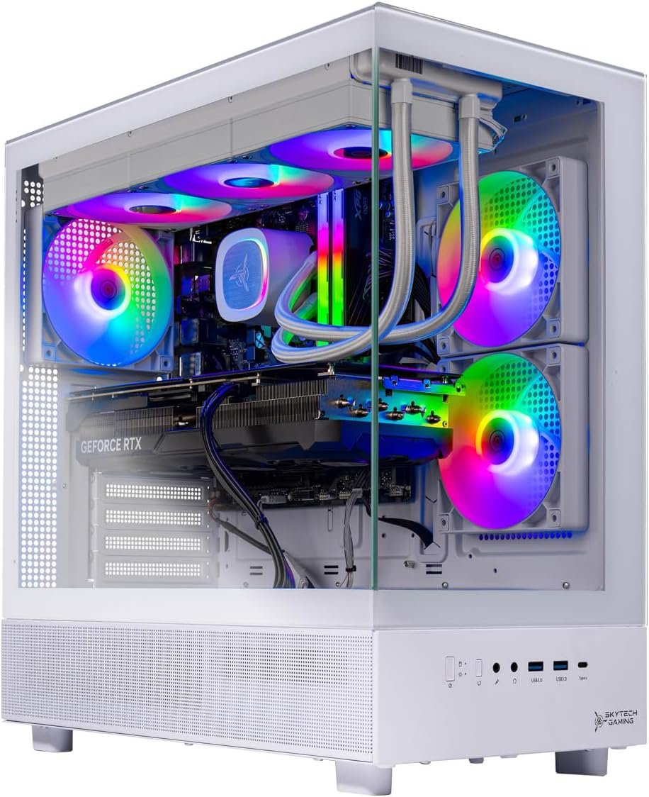Skytech Gaming Azure 3 Desktop PC, Ryzen 7 7700X 4.5 GHz (5.4GHz), NVIDIA RTX 5070 12GB, 1TB Gen4 NVMe SSD, 32GB DDR5 RAM 6000 RGB, 850W Gold ATX 3 PSU, 360mm ARGB AIO, Wi-Fi, Win 11