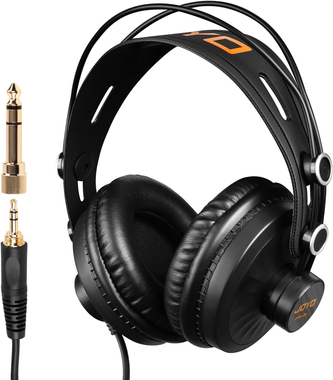 JOYO Studio Monitor Headphones, 50mm Drivers Over-Ear with Passive Noise Isolation, Flat Response for Recording/Mixing/Guitar Amp/Podcast, 3.5mm & 6.35mm Adapter (JMH-02)